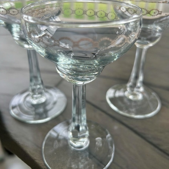 Vintage Heavy Crystal Champagne glass set of 5, gold Geo design, MCM, Cordials - Picture 9 of 9